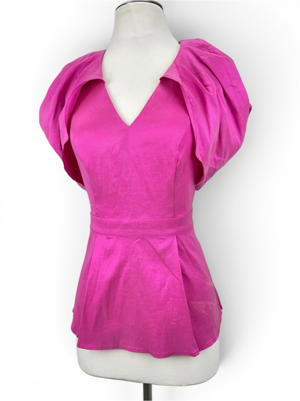 New York & Company Fuchsia Pink Puff-Sleeve Peplum Top - Picture 5 of 11